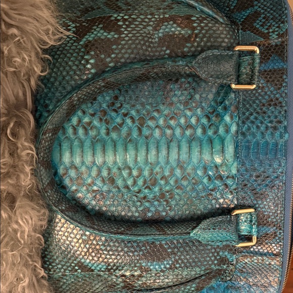 Rare* Genuine Python XL Tote w Zip in Teal - Picture 3 of 6